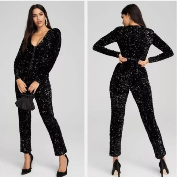 NWT Good American | Black Deep V-neck Sequin Jumpsuit - Picture 1 of 7
